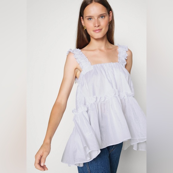 Brogger | olive babydoll ruffle-trimmed shell top | NWT size L - Picture 3 of 16